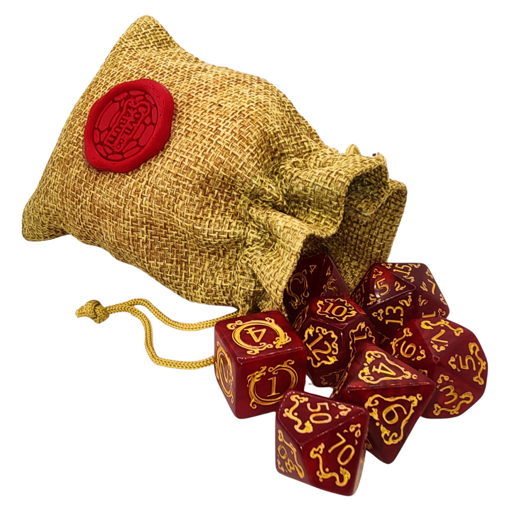 Kit 7 Dados RPG Runa de Dragão Vermelho D&D D4.. D20 + Bolsa