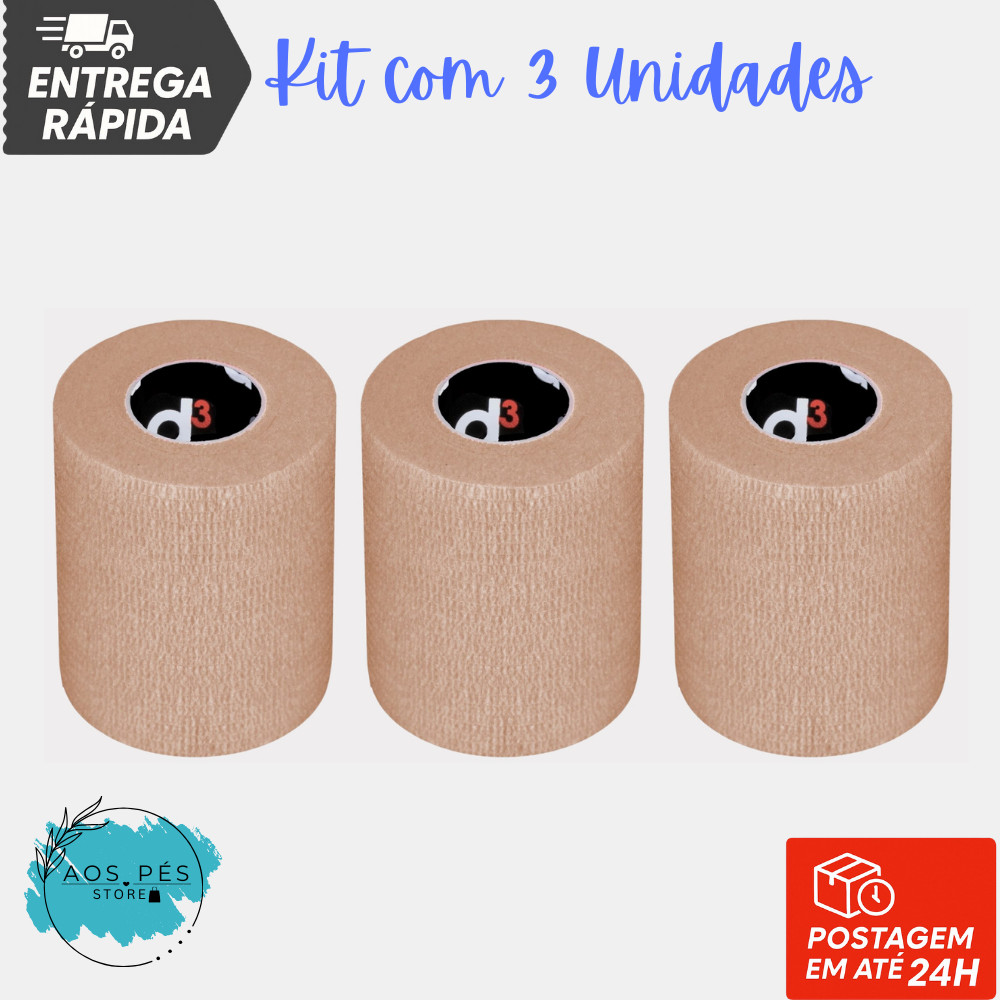 Kit 3un Bandagem Elástica Coesiva D3 7,5cm x 5mt Bege Atadura Autoadesiva Compressiva Ortopédica