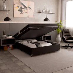 Cama Box Baú Viúva + Colchão D20 - Suede Preto