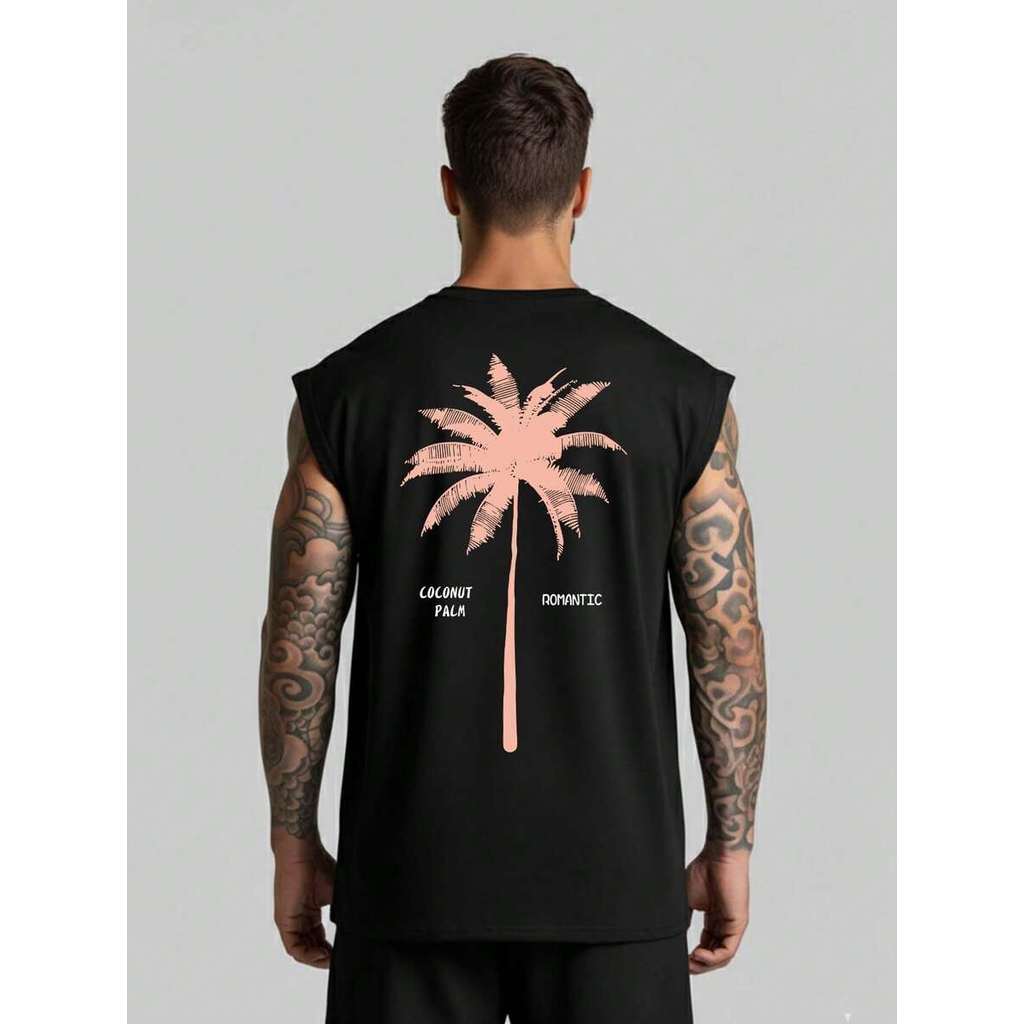 Camiseta Streetwear Regata Coqueiro Romantic Camisa Oversized Masculina Estilo Verão Praia Summer Unissex Larga Algodão 