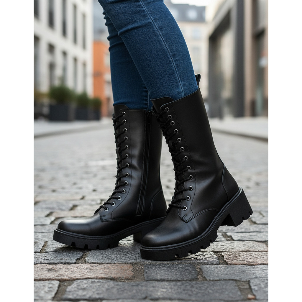 Coturno Bota Cano Alto Ziper Punk Gotico Rock Solado Robusto