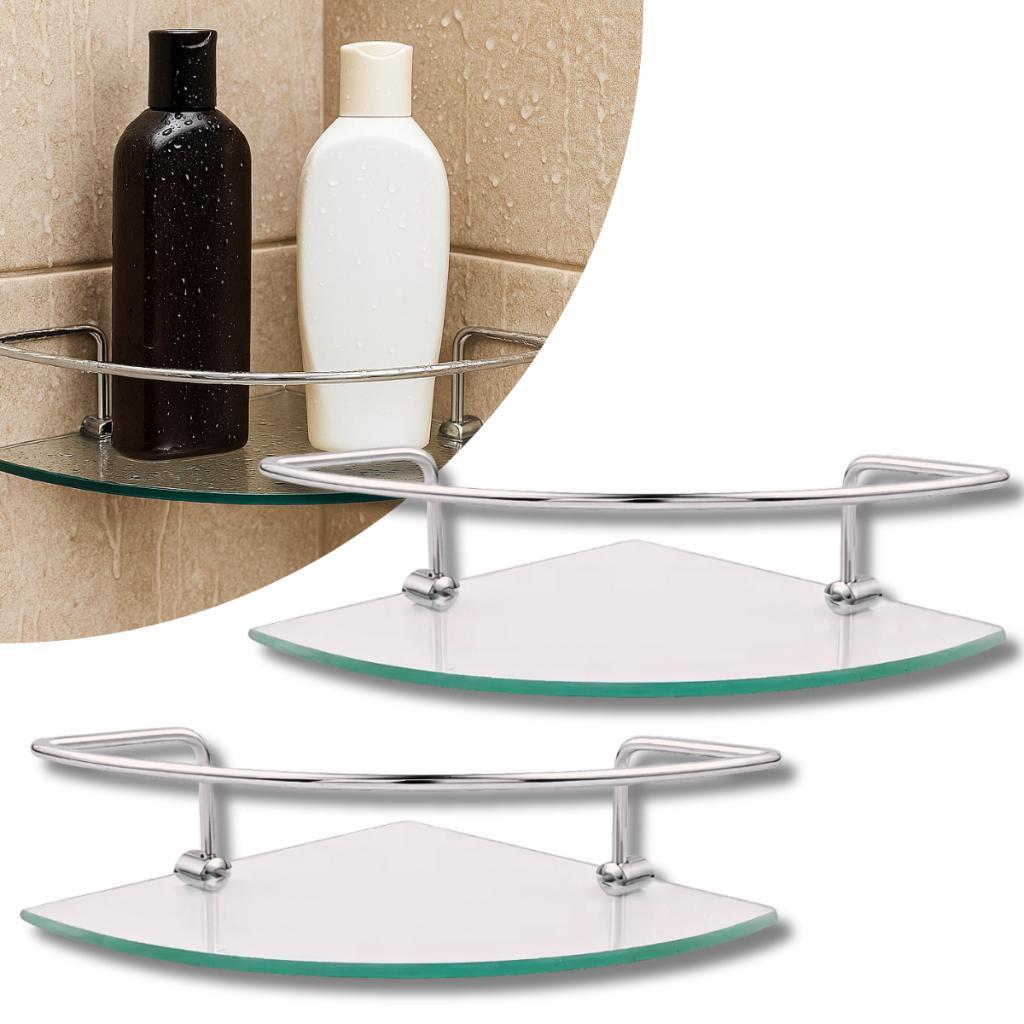 Kit 02 Porta Shampoo Canto 30cm Veneza Prateleira De Vidro 6mm com Haste Alumínio Fixação Dupla em Oferta na Shopee