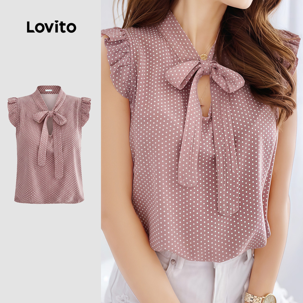 Lovito  Blusa Boho com Amarração Plissada Estampa Primavera/verão Rosa para Mulheres. LNE134068