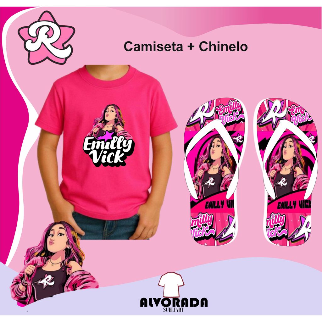 Promoção Emilly Vick Kit Infantil Camiseta 100% Algodão + Chinelo Sublimado Emilly Vick Youtuber