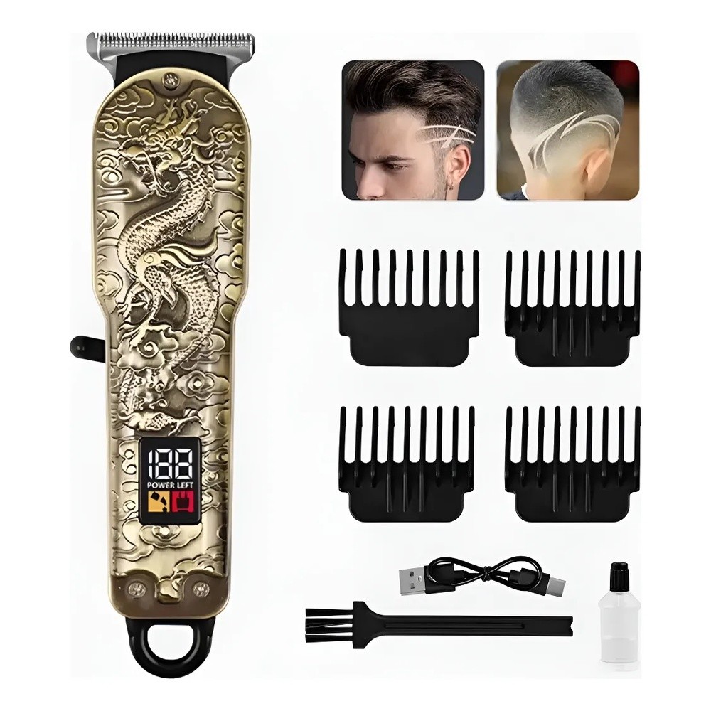 MÁQUINA DO DRAGÃO DE CORTAR CABELO PROFISSIONAL E BARBEADOR  RECARREGÁVEL USB COM PENTES