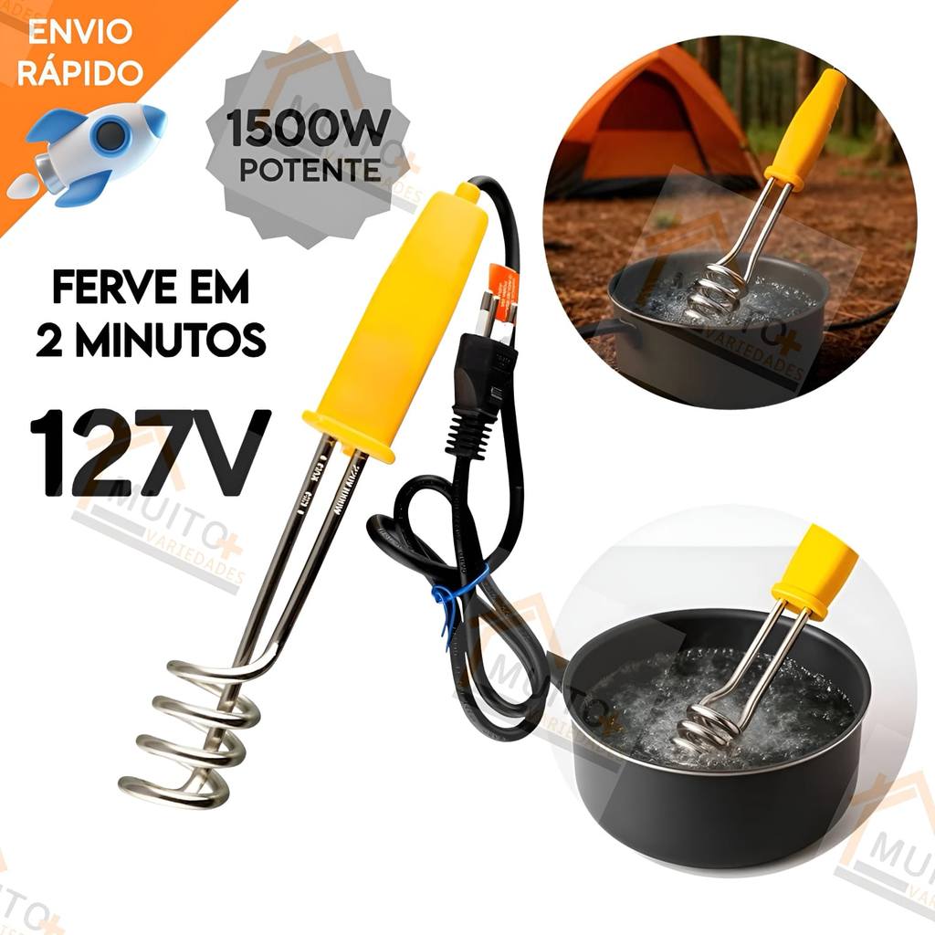 Ebulidor Elétrico 1500W Mergulhão Rabo Quente Aquecedor de Água Portátil Café Rápido Pontente Facil e Pratico