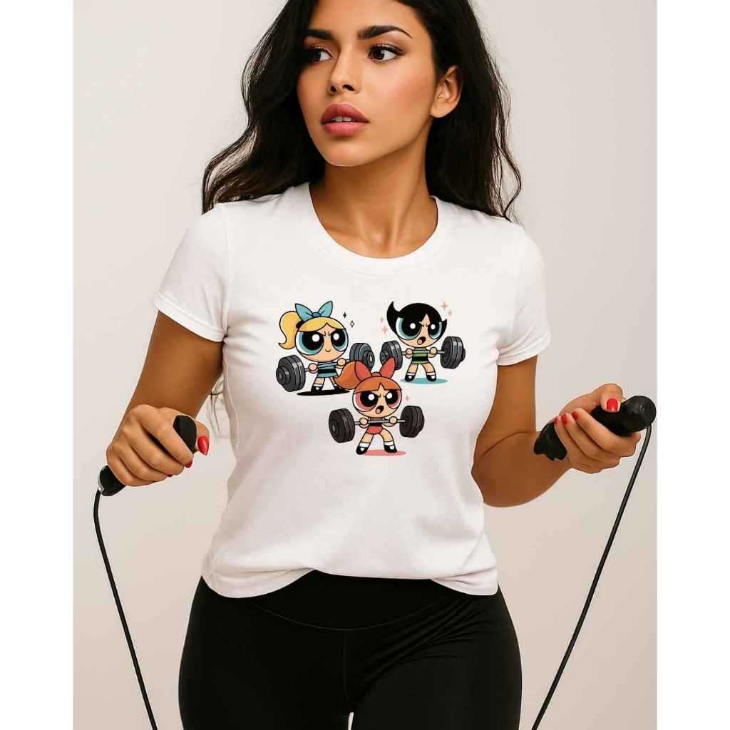 Camiseta Dry Fit PremiumBaby Look Meninas Superpoderosas Fitnes Academia Exercício Dry Fit Tecido Premium Uv50 Anti Suor