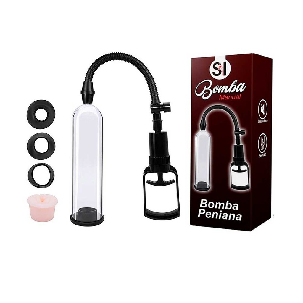 Bomba Peniana Manual com 4 Anéis - 17 x 4,8 cm | Pênis Pump