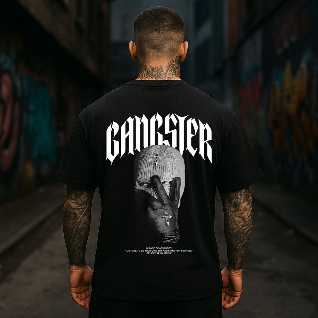 Camiseta  Oversized confortavel Camiseta Oversized Streetwear Masculina Gangster BOLD TEXTIL Conforto Urbano Casual Stre