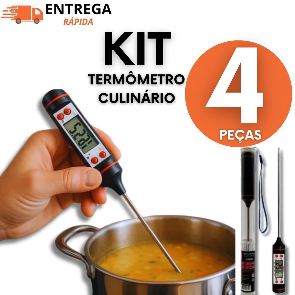 Termômetro Digital Para Alimentos - Ideal Para Óleo, Água E Carne, Com Sonda Variáveis Utilidades Premium