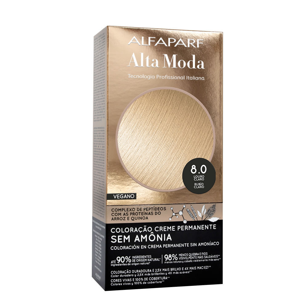 Coloração Creme Permanente Alfaparf Alta Moda Vegano Sem Amônia 8.0 Louro Claro em Oferta na Shopee
