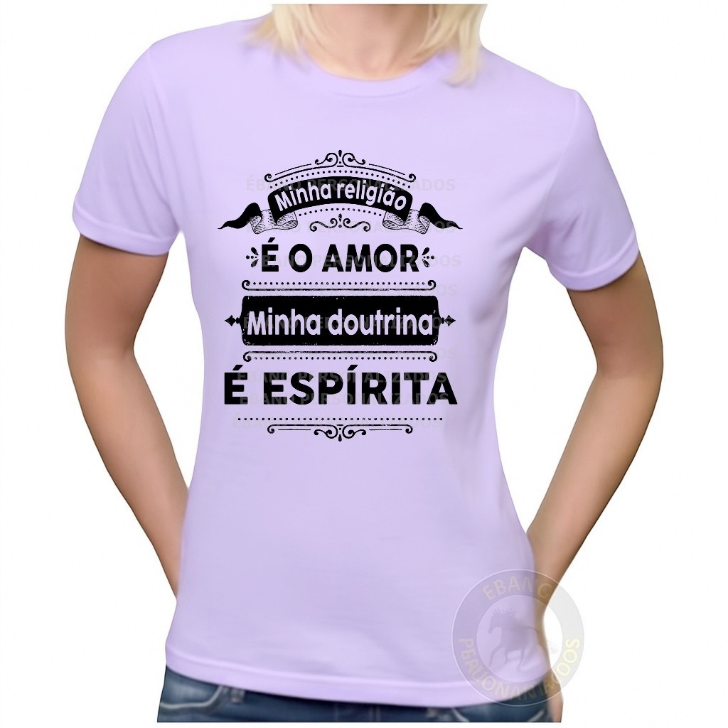 Linda Camiseta Unissex 30.1 lilás Espiritismo Minha religião é o amor Minha doutrina é espírita pratique o amor Premium