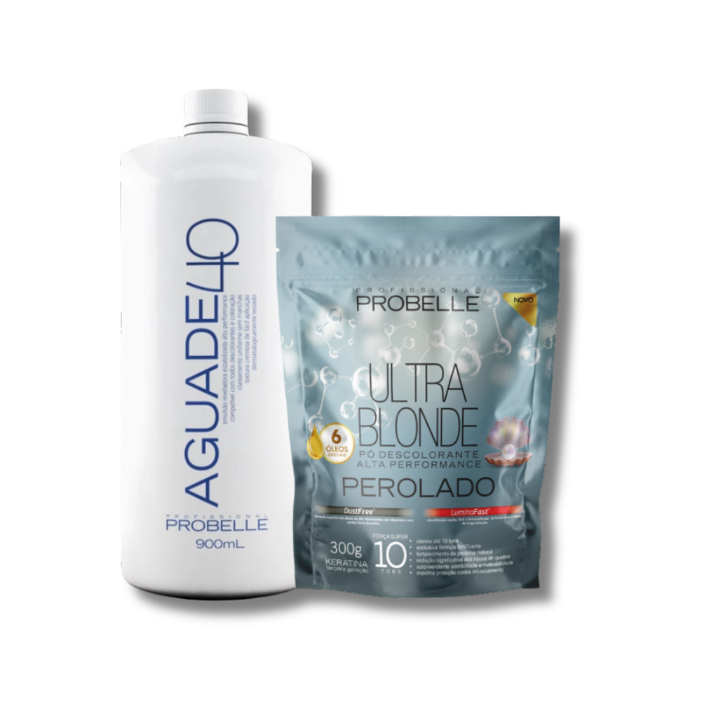 kit Pó Descolorante Perolado  Ultra Blond 300g + Água oxigenada Cremosa 40 vol 900ml probelle