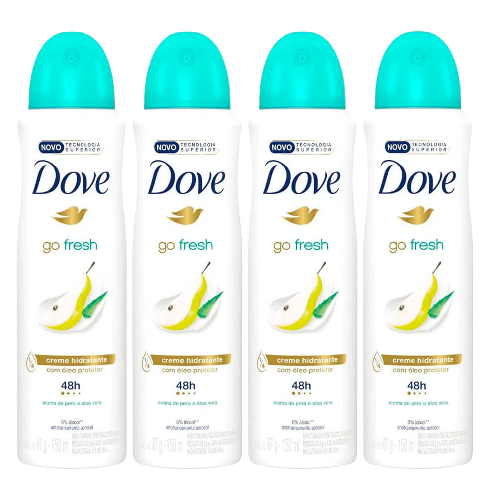 Kit 4 Desodorantes Aerosol Dove Go Fresh Pera e Aloe Vera 150ml em Oferta na Shopee