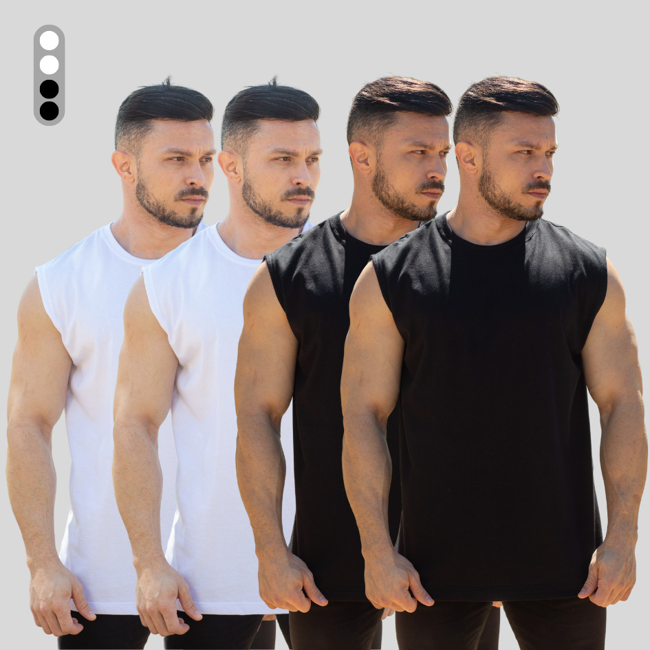Kit 4 Camisetas Regata Oversized Masculinas Básicas Lisas Algodão Premium Academia Treino Casual