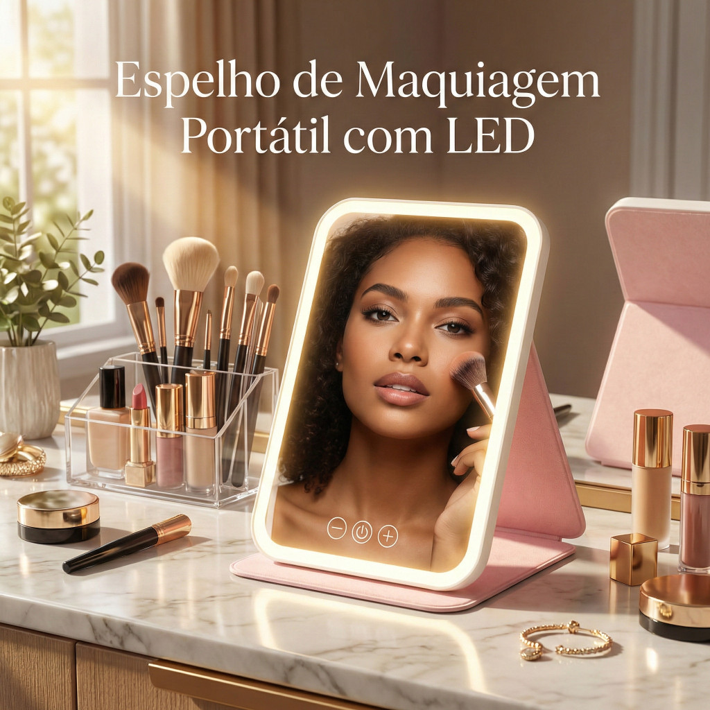 Espelho de Maquiagem com LED Recarregável Portátil Dobrável Capa de Couro Luz Ajustável Smart para Mesa em Oferta na Shopee