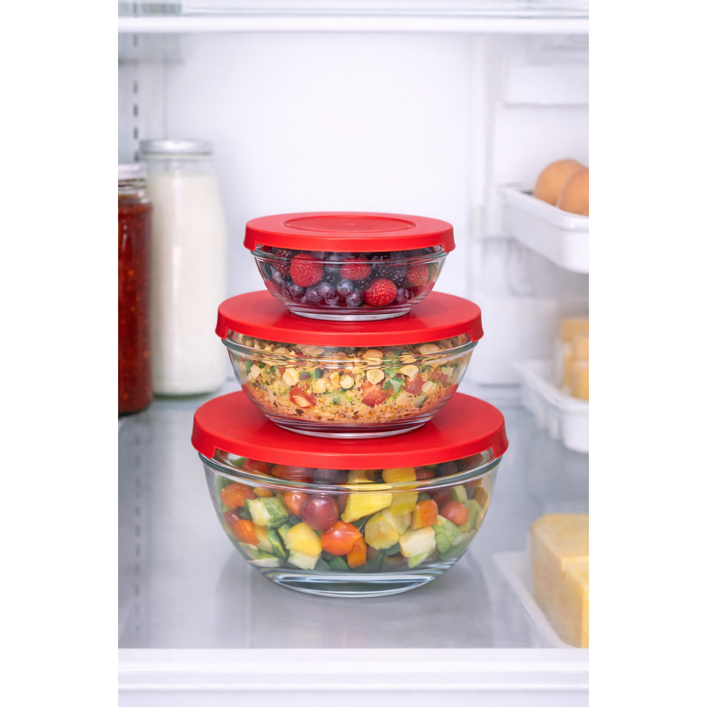 Conjunto 3 Potes de Vidro Herméticos Tampa com Vedação para Alimentos Marmita Geladeira Freezer