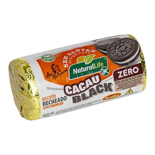 Biscoito Cacau Black Recheado Natural Life / Sem Glúten Zero Açúcar Vegano