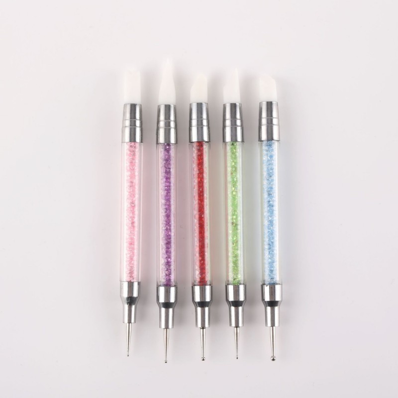 Um pacote de 5 canetas de silicone para nail art, canetas de cola em bastão, canetas de pressão adesiva de cabeça dupla em Oferta na Shopee