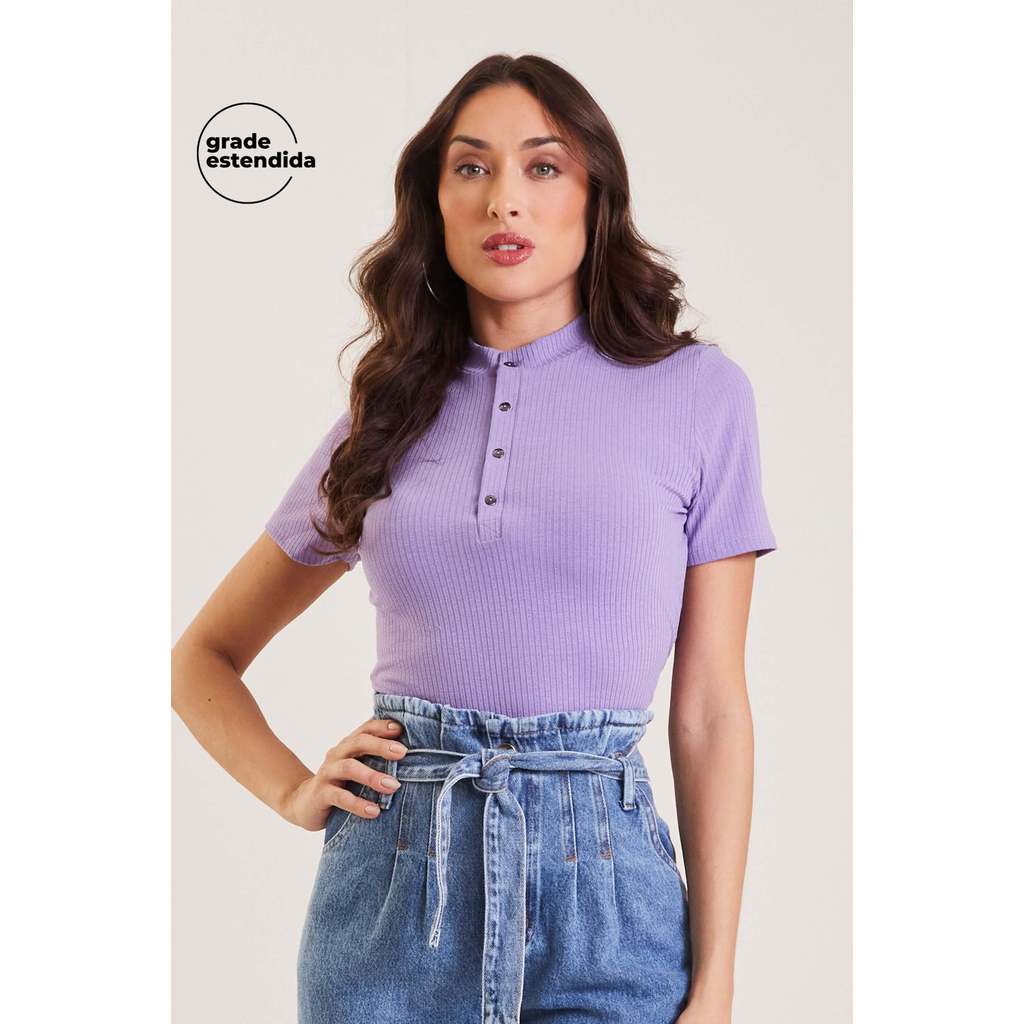 Blusa Feminina Justa Botões Marialícia Roxo em Oferta na Shopee
