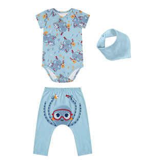 Kit Bebê Menino Bichinhos Com Babador Elian Azul em Oferta na Shopee