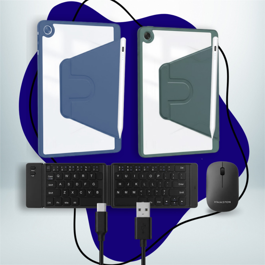 Kit Capa Teclado Mouse Para Tab Galaxy A9 8.7 Masculino Sortido Azul e Verde