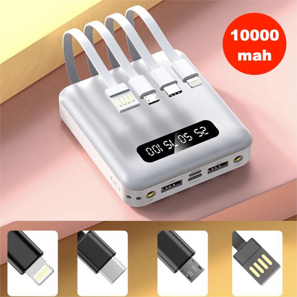 Imagem 10000mah Carregador Portátil  con 4 cables de carga rápida Banco de energía digital LED com iluminação