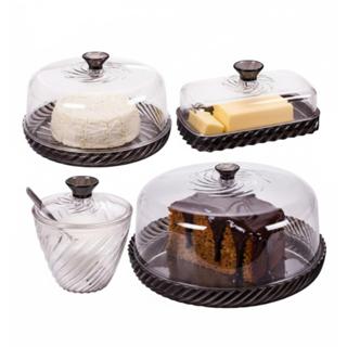 Kit Mesa Posta Queijeira Boleira Açucareiro Manteigueira Preto e Incolor Twist 4 Peças Plasútil em Oferta na Shopee