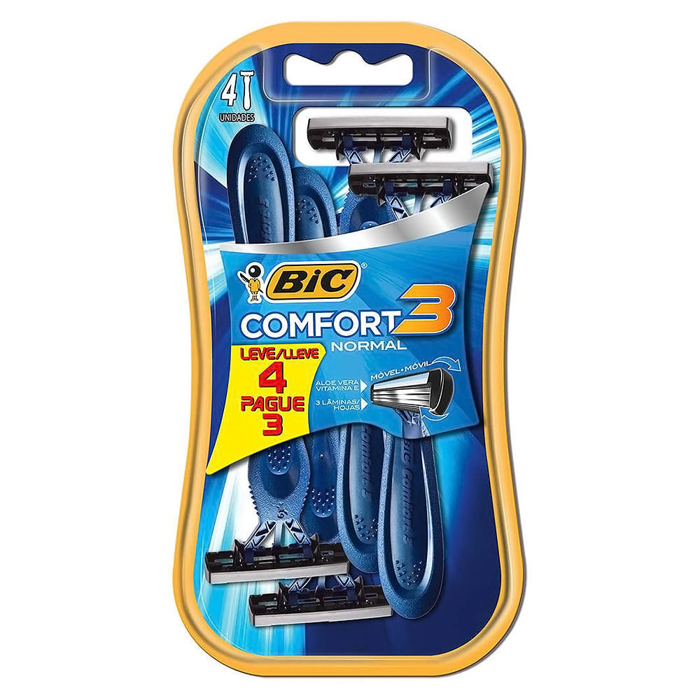 Aparelho de Barbear Bic Comfort 3 Pele Normal Leve 4 Pague 3 Unidades em Oferta na Shopee