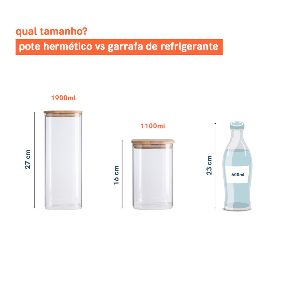 Potes de Mantimentos Quad 1900/1100ml C/Tampa Bambu - 2 Pçs Oikos · foto 2