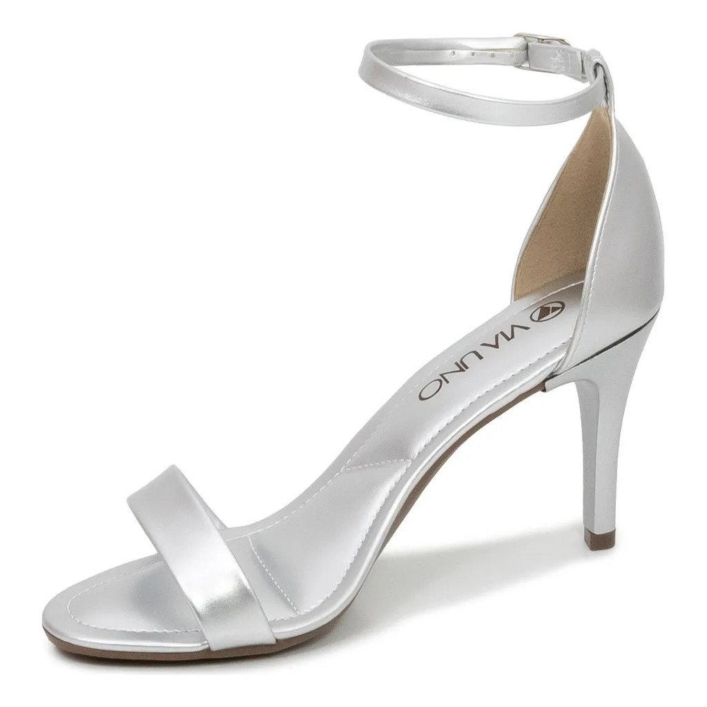 Sandália Feminina Via Uno Salto Fino Prata Elegante Festa Casamento Confortável Delicada Calçado Feminino Sofisticado