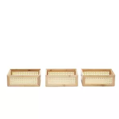Kit 3 Caixas Organizadoras Empilháveis de Bambu E Palhinha 24cm - Oikos