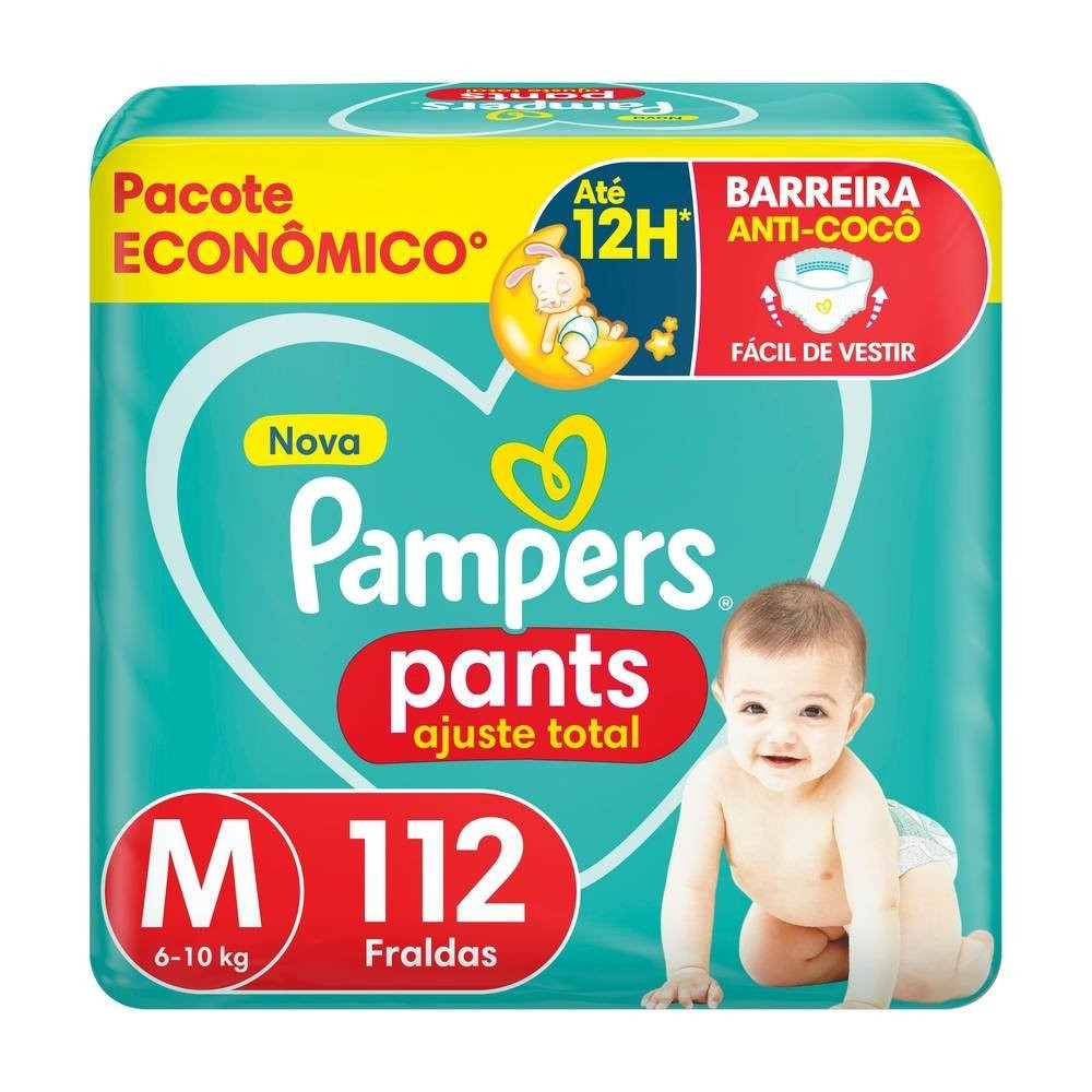 Fralda Pampers Pants Max Ajuste Total M Com 112 Unidades em Oferta na Shopee