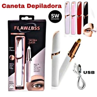 Caneta Depiladora Elétrica USB Recarregável para Sobrancelhas, Nariz e Buço Sem Dor em Oferta na Shopee