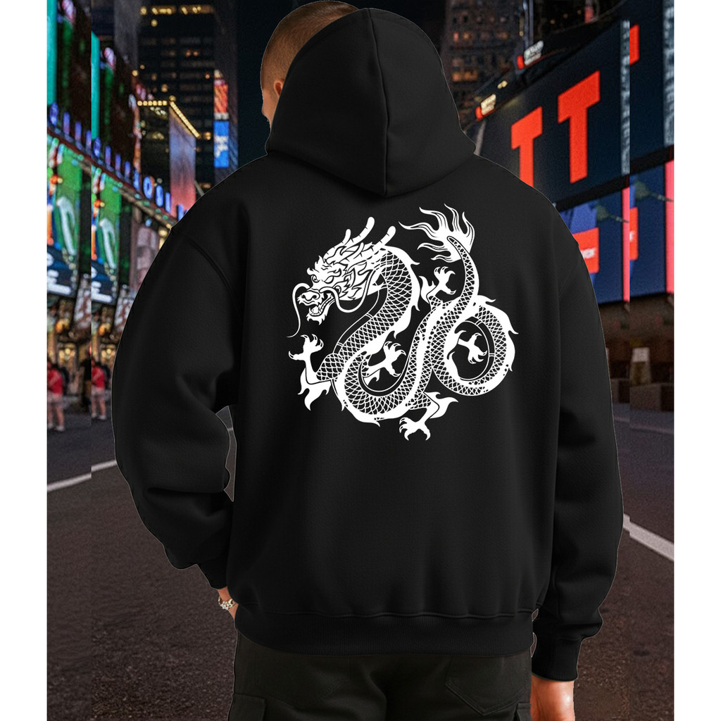 Moletom Canguru Dragao Oriental Estampado Capuz Flanelado Unissex Malha Premium Inverno Confortável
