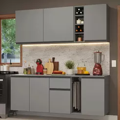 Armário de Cozinha Compacta 180 cm Suspenso Cinza Nice Madesa 04