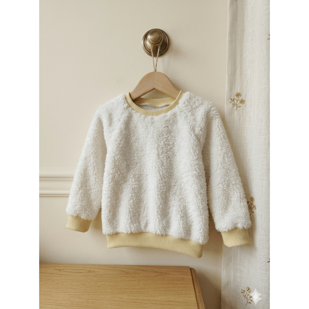 Blusa Infantil Pelúcia Manga Longa Off-white Moda kids**&