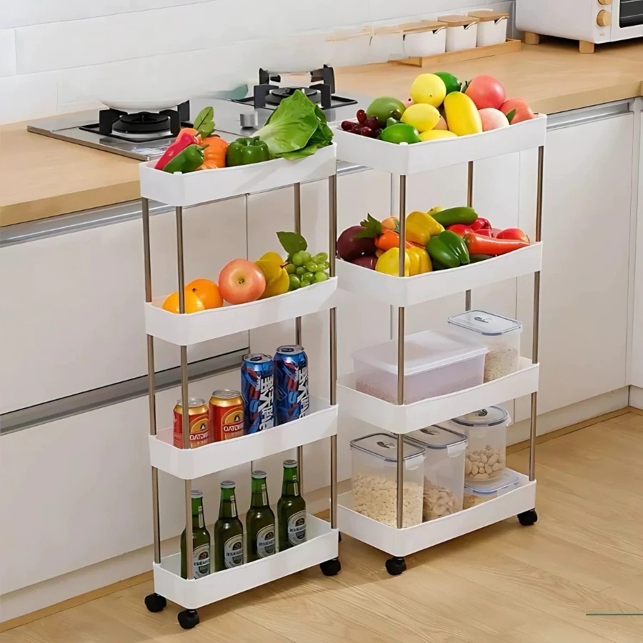 Carrinho organizador 4 andares rodinhas rack prateleiras fruteira cozinha banheiro sala multiuso
