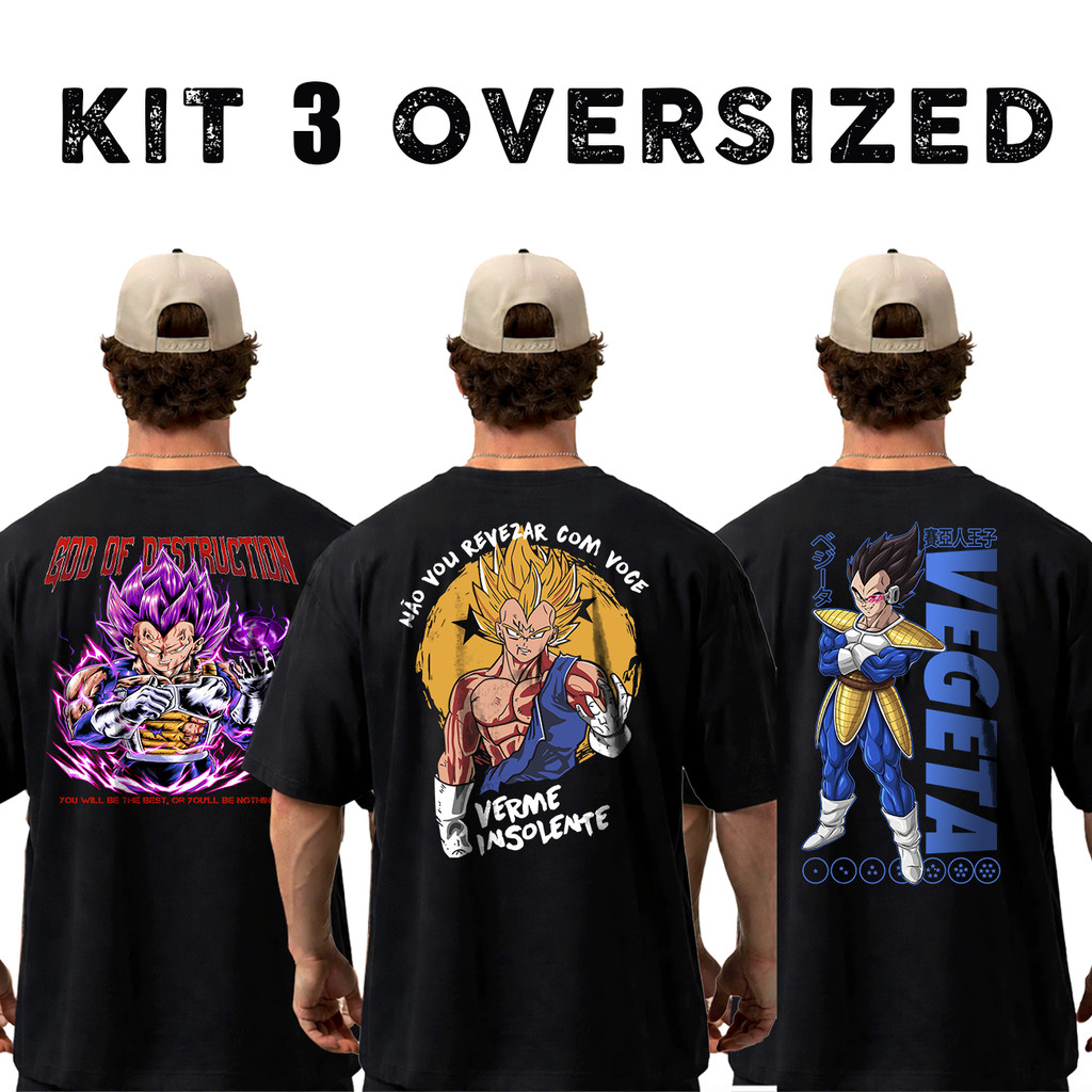 Kit com 3 Camisetas Camisas Oversized Top para Academia Vegeta Treino Streetwear 100% Algodão