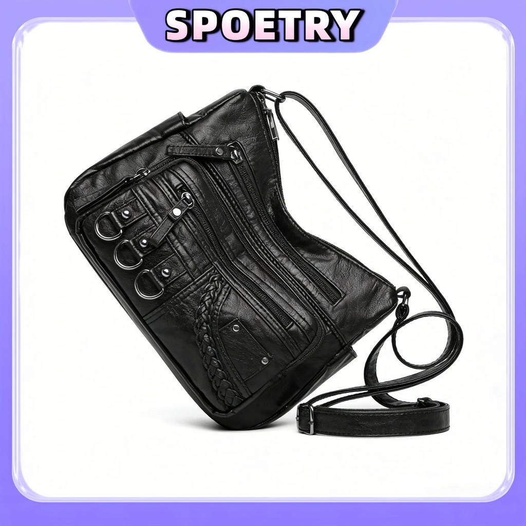 Bolsa Transversal Feminina de Couro Legítimo Bolsa de Ombro Vários Compartimentos Alta Capacidade