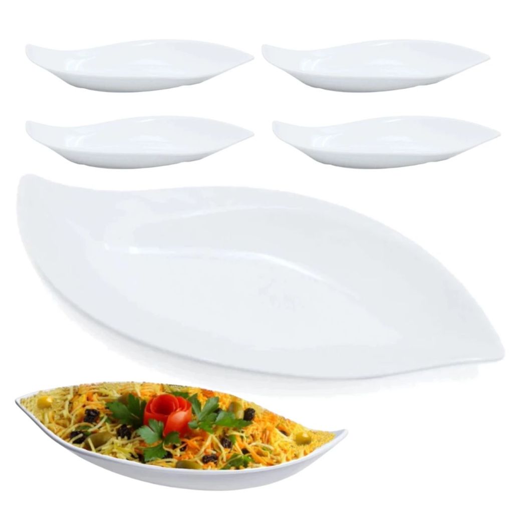 Kit 5 Travessas Melamina 50cm Folha Branca Premium Buffet Restaurante Catering Servir Saladas Frutas Mesa Festa em Oferta na Shopee