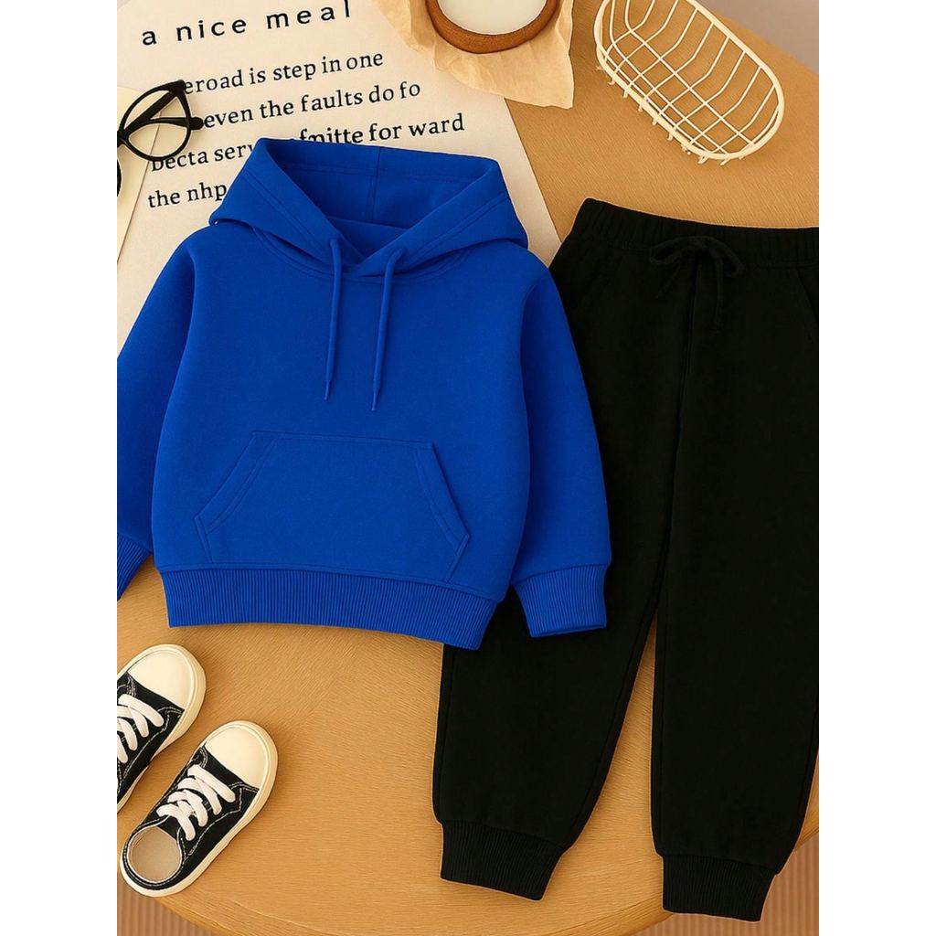 Conjunto Moletom Infantil Liso Premium Blusa de Frio Básico Canguru + Calça Blusao Com Capuz