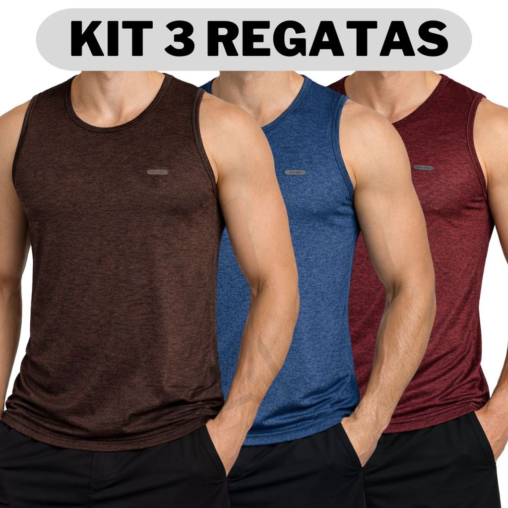 Kit 3 Camisas Regata Academia Camiseta Masculina Dry Fit Malha Fria