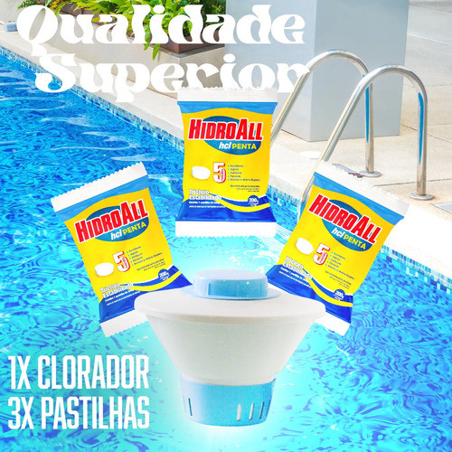Clorador Flutuante Gerador De Cloro Com 3 Pastilhas Hidroaal 5x1 Piscina