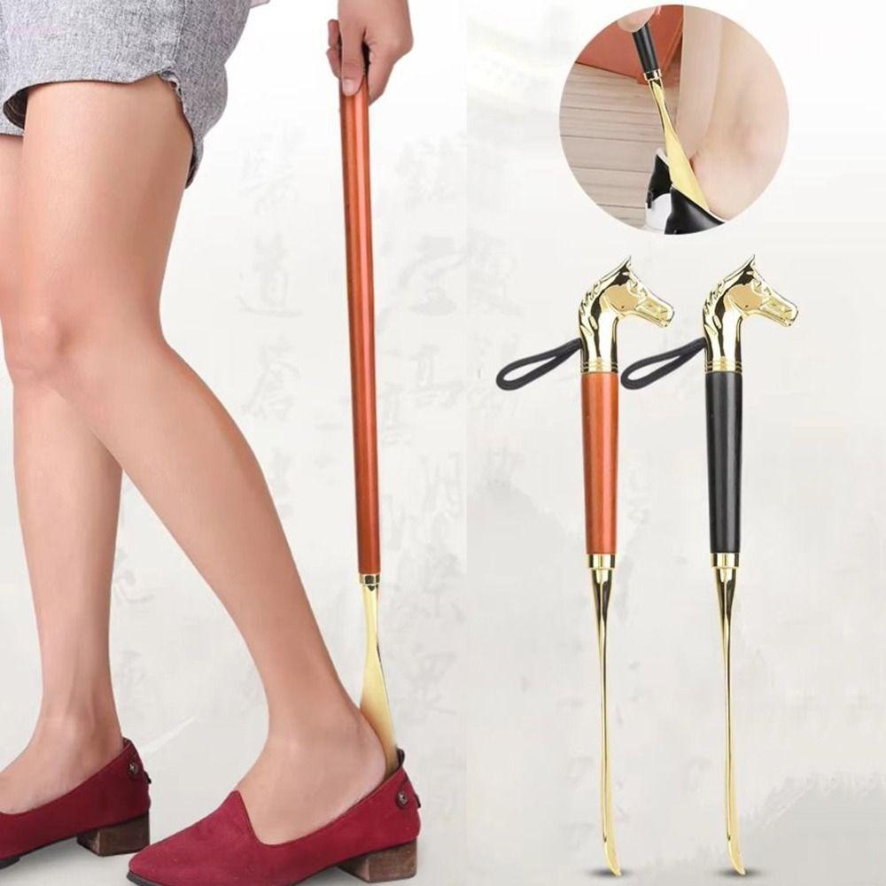 Buzina De Sapato De Metal ADAMES , Calçadeira Longa Com Alça De 32 Cm , Levantador Portátil Durável Cabeça De Leão/Caval