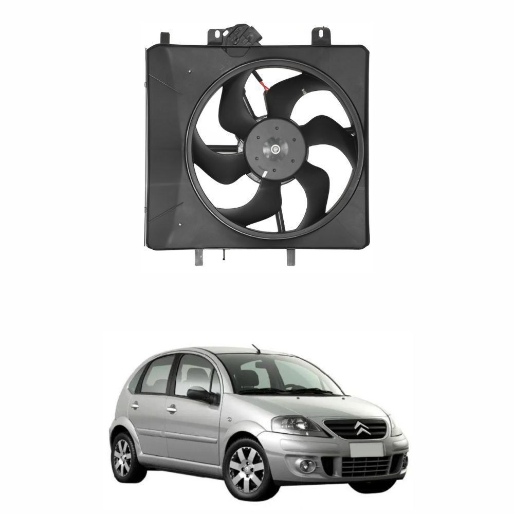 Eletroventilador Ventoinha com Defletor Citroen C3 2002 até 2012 com Ar Condicionado e com Modulo