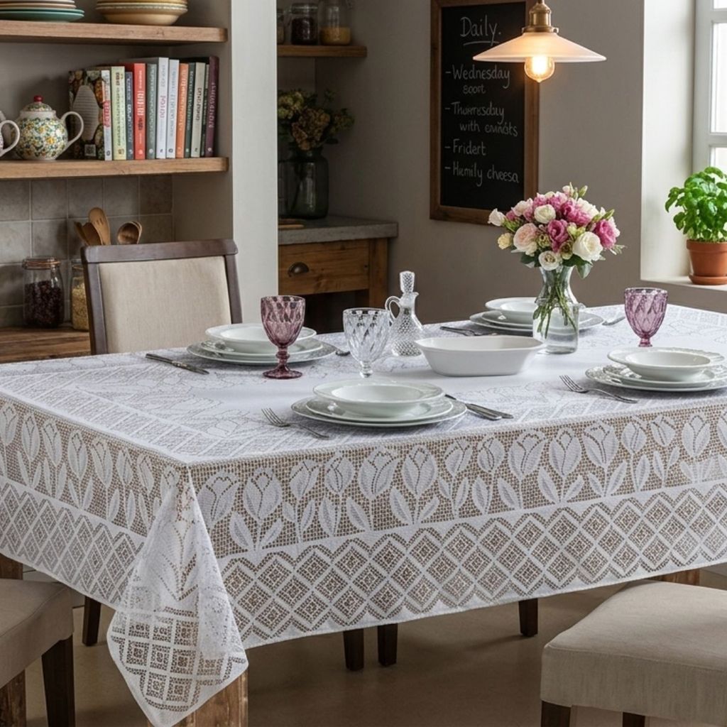 Toalha De Mesa Renda Branca Retangular Cozinha Sala Jantar 4 E 6 Lugares Elegante Decorativa Enxoval Premium