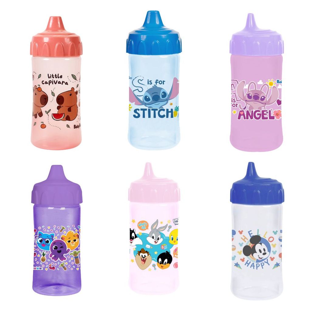 Copo de Treinamento Infantil com Válvula Redutora de Pingos 240ml BabyGo Disney Looney Tunes Bolofofo TurmaTube