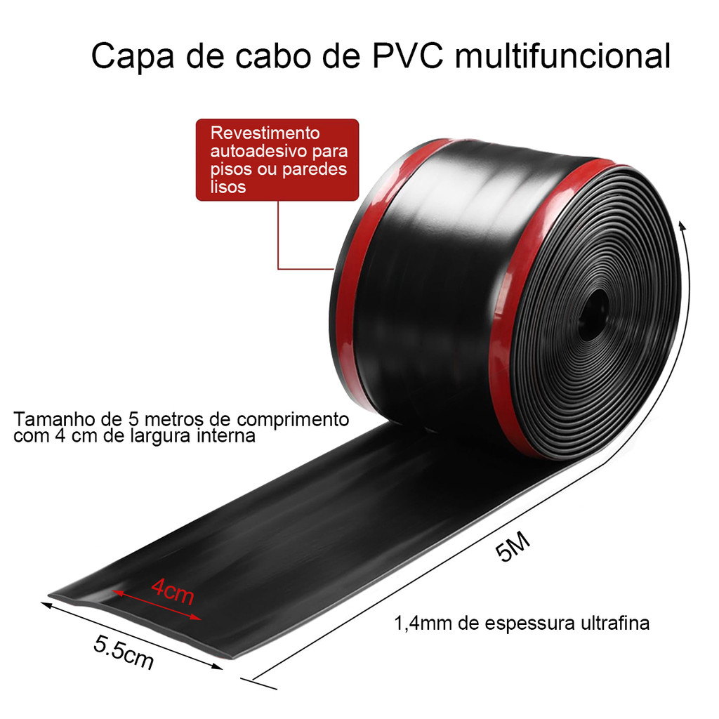 Detalhes do 5 m x 5.5 cm, Organizadores de cabos para interiores, em PVC, para gerenciamento de fios em casa, mesa e chão