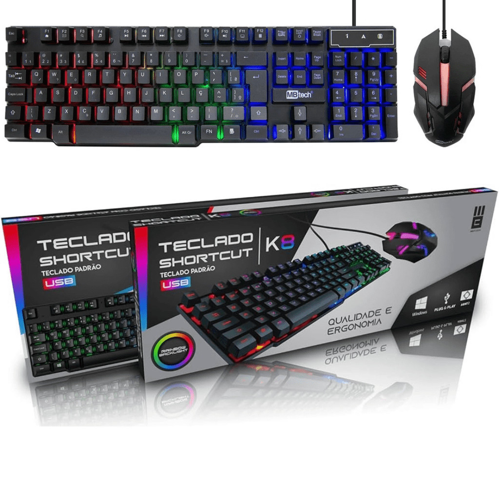 Kit teclado e mouse gamer semi mecânico com luzes led rgb computador notebook pc